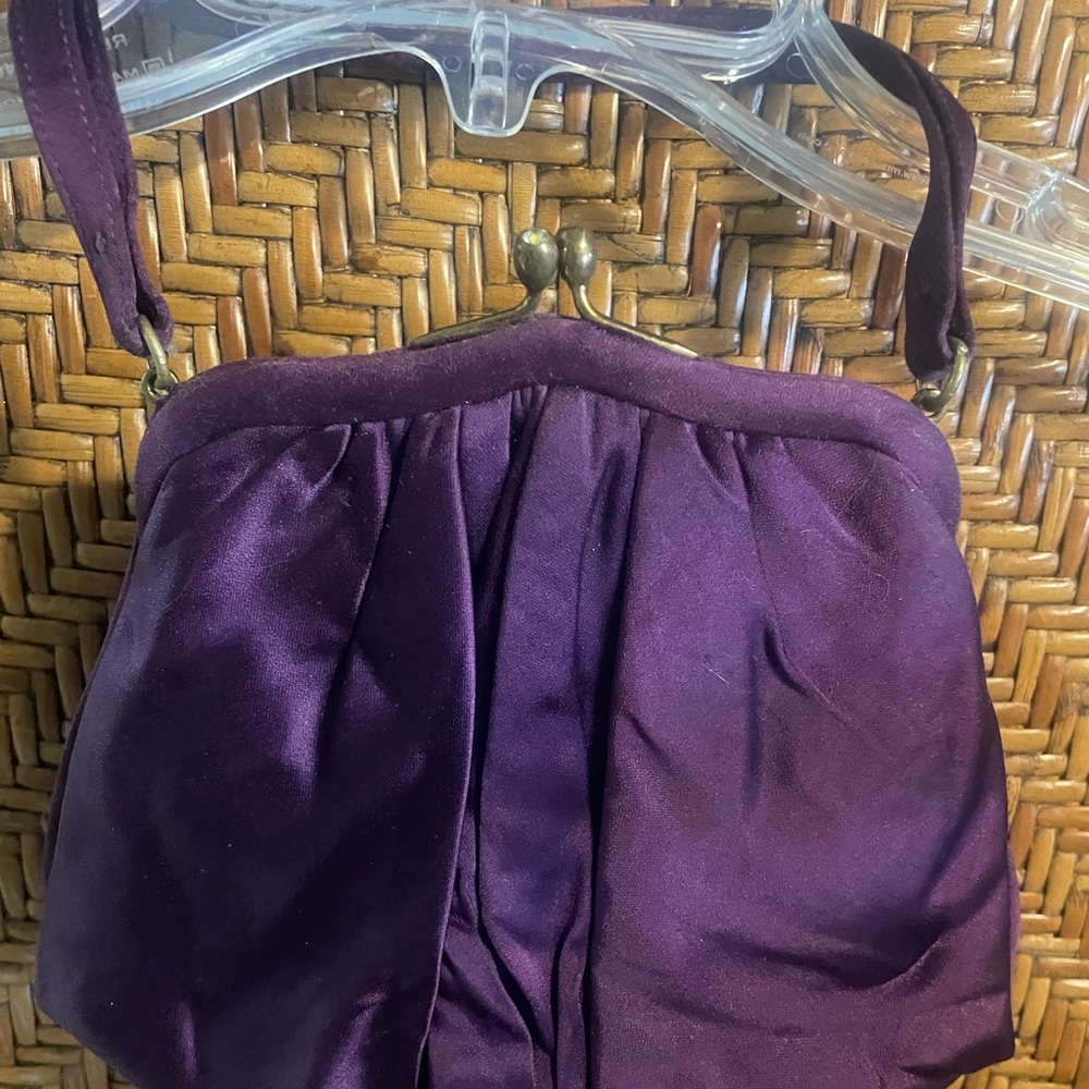 Vintage 1950’s Morris Moskovitz Purple Satin Evening Bag w Rhinestones Clasp